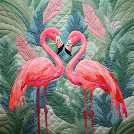 Patchwork project Tutorials Template kit - Quilt design - Flamingo