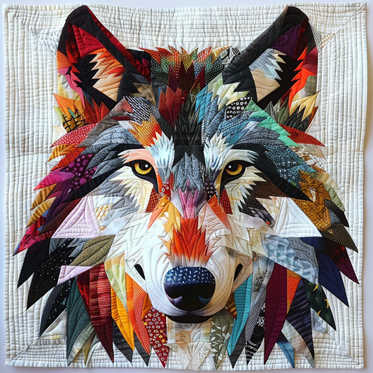 Patchwork project Tutorials Template kit - Quilt design - Wolf